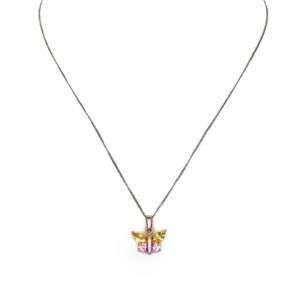 Sterling Silver Pink and Yellow Cubic Zirconia Stones Butterfly Charm Necklace